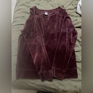 Old Navy Velour Burgundy Crewneck Sweater Sz S